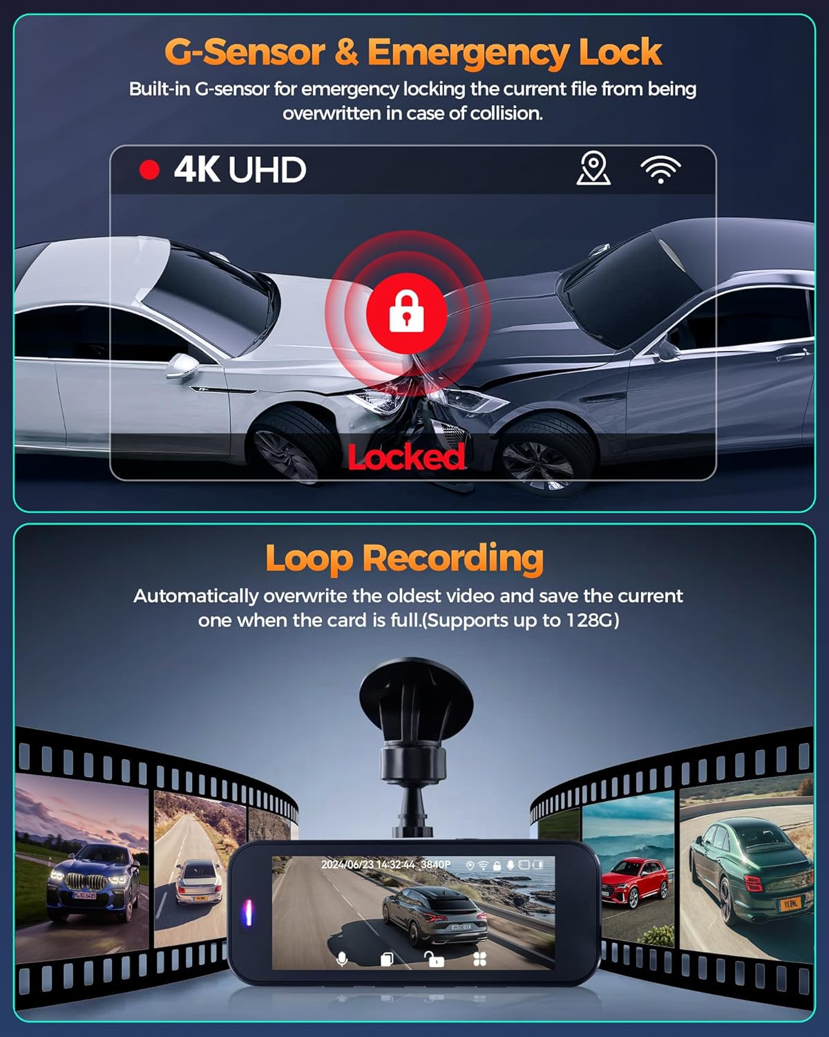 Lensuge Dash Cam Front and Rear with 4K + 1080P Dual Recording

Lensuge A4 Dual Dash Camera for Cars with 5G WiFi

Lensuge 4K Dash Cam with Built-in 32GB Card and Night Vision

Lensuge Car Dash Cam with 24H Parking Mode and G-Sensor

